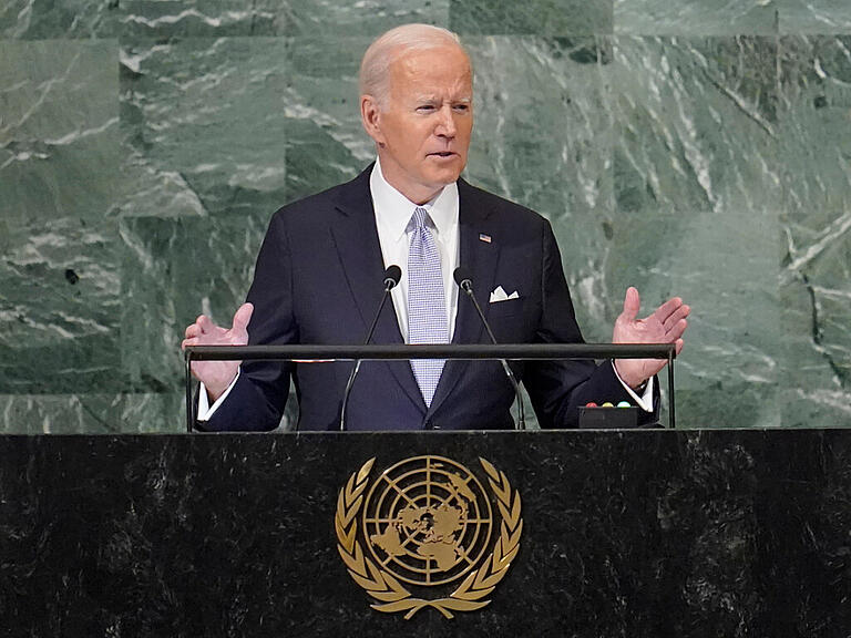 Joe Biden, Präsident der USA, spricht auf der 77. Sitzung der UN-Generalversammlung. Foto: Mary Altaffer/AP/dpa
