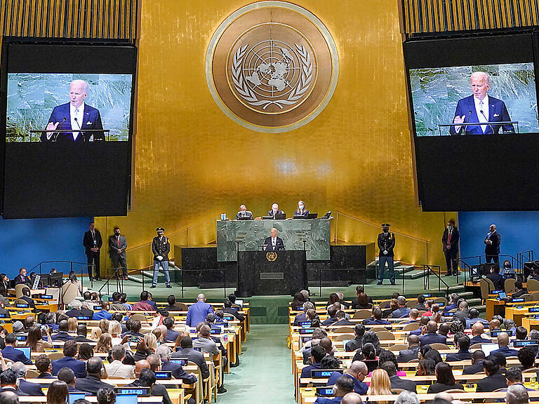 Joe Biden, Präsident der USA, spricht auf der 77. Sitzung der UN-Generalversammlung im UN-Hauptquartier. Foto: Mary Altaffer/AP/dpa