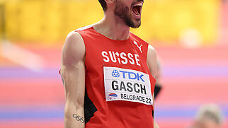 Der Jubelschrei: Loïc Gasch nach seinem Sprung über 2,31 m